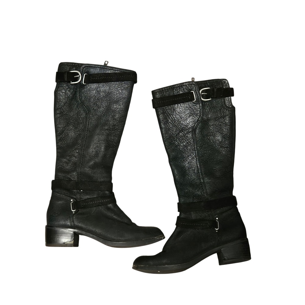 UGG Australia Darcie Black Leather Tall Riding Boots Women's 7.5 Buckle Suede